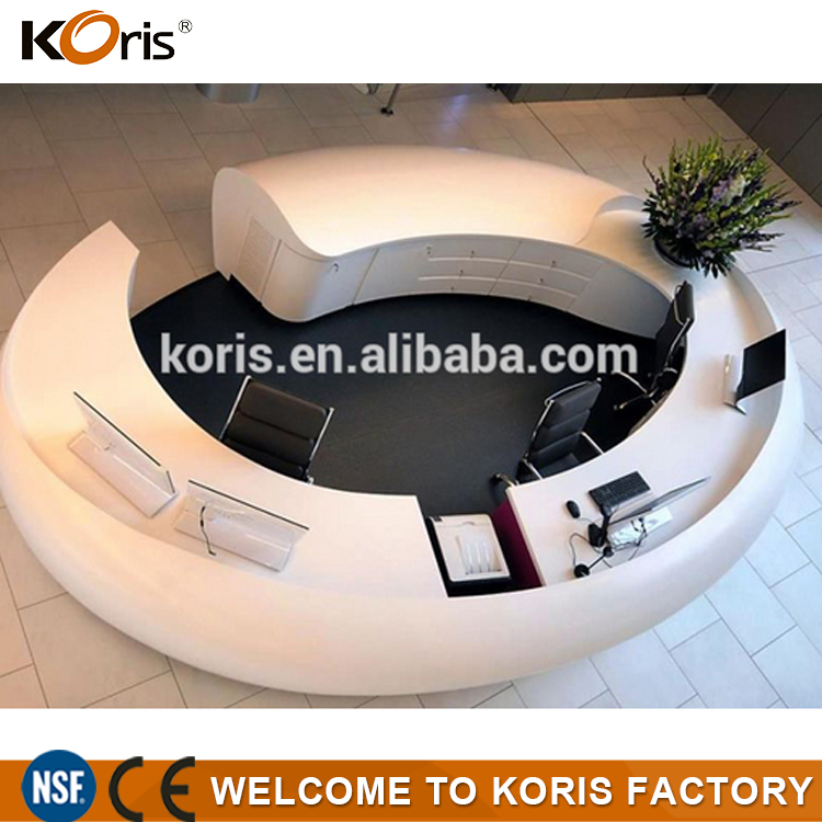 2016 nuevo mostrador de recepción de piedra artificial de fabricación especial de Koris, mostrador de recepción en forma de L, mostrador de recepción moderno blanco